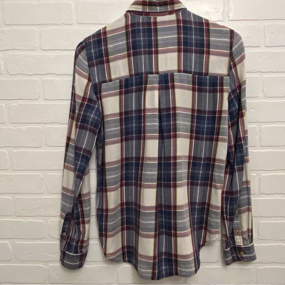 2/40$Aeo boyfriend fit button down shirt plaid blue white red small cotton blend - Picture 4 of 15